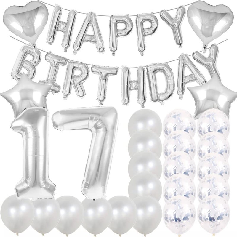 ZSNWGZ Sweet 17th Birthday Decorations Party Supplies,Silver Number 17 Balloons,17th Foil Mylar Balloons Latex Balloon Decoration,17th Birthday for Women,Men,Photo Props - Image 1